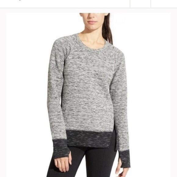 Athleta R&R zipper Sweater Marbled gray long sleeve crewneck Women's size Small - Picture 1 of 8